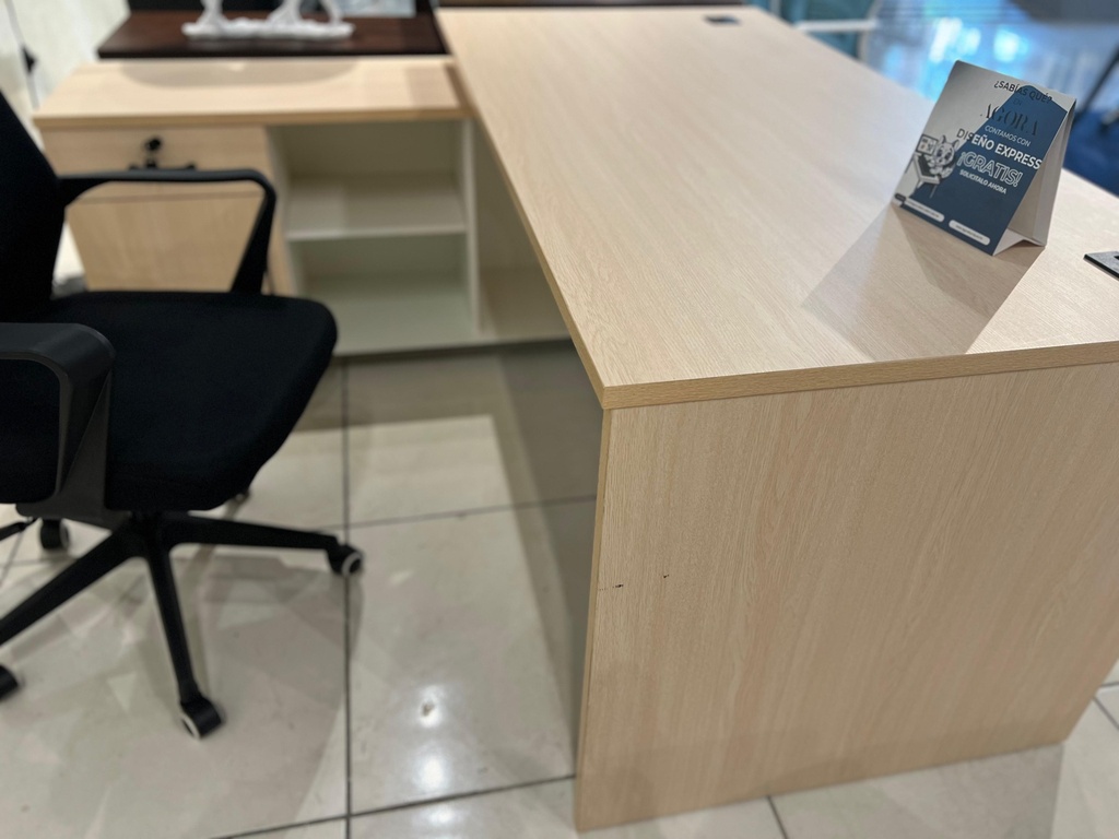ESCRITORIO EJECUTIVO EN L RONALD COLOR ROBLE CLARO (160x160x75CM) (MB)