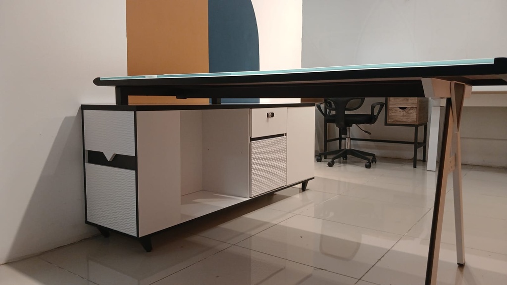 ESCRITORIO EJECUTIVO PETER DE CRISTAL BLANCO CON GRIS(160*80*75CM)