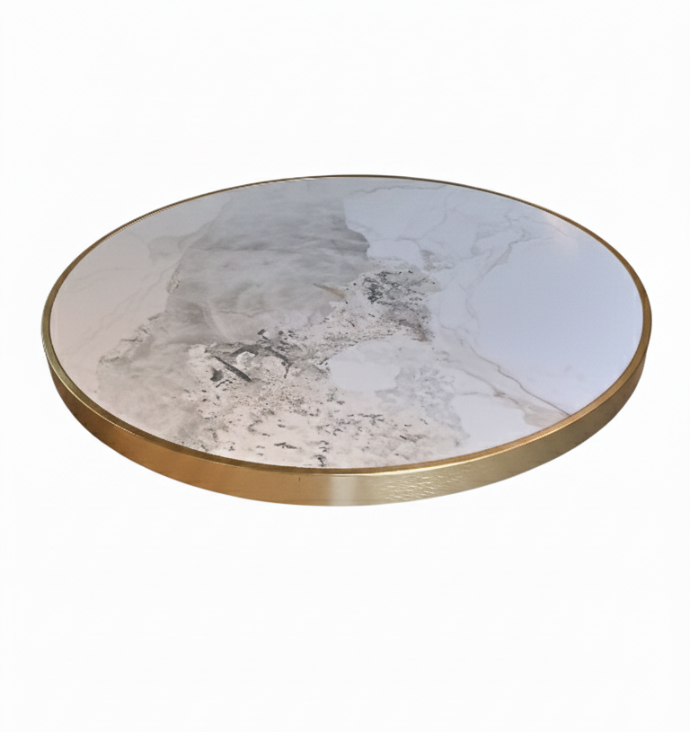 PLATAFORMA DE PIEDRA REDONDA DE 30" BLANCO CON ORILLA DORADO