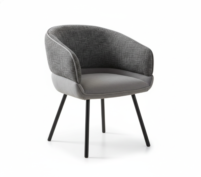 SILLA COMEDOR KIARA GRIS OSCURO Y CLARO,PATAS NEGRO(60x60x76CM)