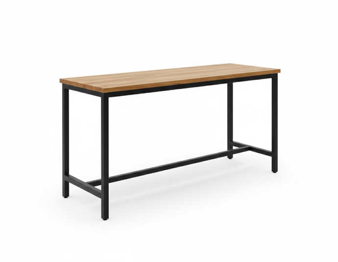 BARRA ESTILO BAR TOP DE MADERA Y BASE METALICA POR PERSONA 0.45 DE ANCHO Y 1.05 DE ALTO.