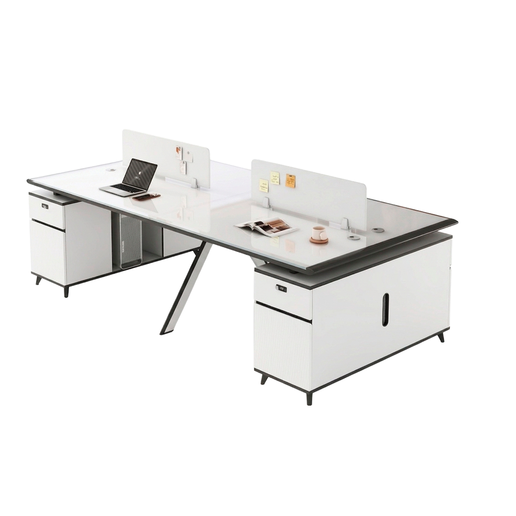 WORKSTATION DE 4/P MODELO PETER DE CRISTAL BLANCO CON GRIS(240*120*75CM)