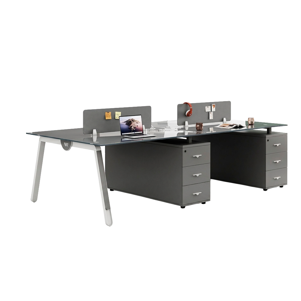 WORKSTATION DE 4/P MODELO MASON DE CRISTAL GRIS(240*120*75CM)