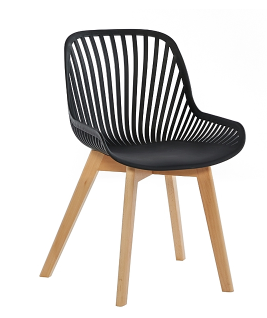 [YWJ-6702C-N] SILLA COMEDOR VENICE NEGRO Y PATA MADERA(54.5x51x82.5CM)
