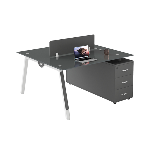 [AOM07] WORKSTATION DE 2/P MODELO MASON TOP DE VIDRIO NEGRO (120*120*75CM)